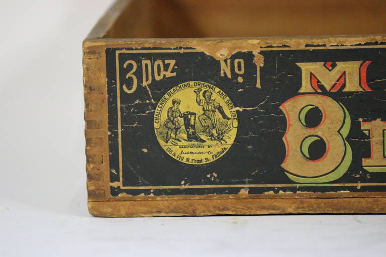 Late 19th Century 1800s Americana Advertising Masons Wood Blacking Box For Sale