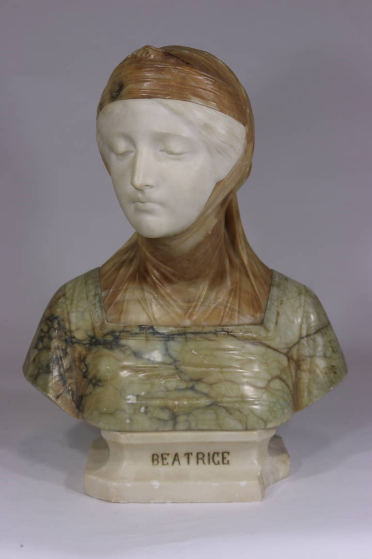 19th Century Italian Bust of Dante’s Beatrice Marble and Alabaster In Good Condition For Sale In West Palm Beach, FL