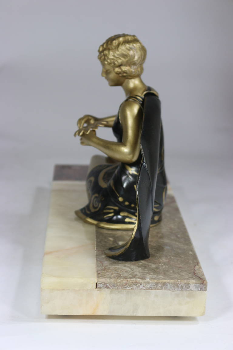 1930s Art Deco Sculpture Lady with Flower 'He Loves Me, He Loves Me Not' For Sale 1