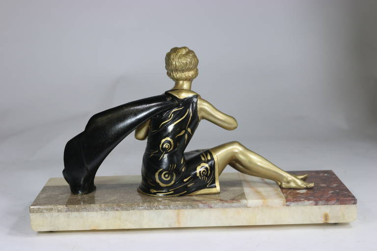 1930s Art Deco Sculpture Lady with Flower 'He Loves Me, He Loves Me Not' For Sale 2