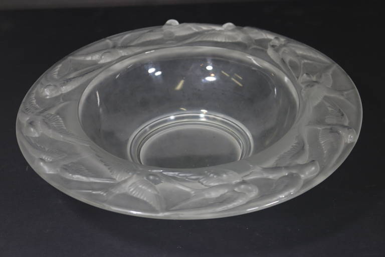 Beautiful Large Frosted Crystal Bowl with Flying Swallows in High Relief Encircle The Wide Rim-
Lovely to Serve in, Float Flowers In as a Centerpiece for Your Dining or Serving Table!!  13