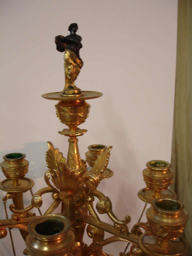 19th Century Palatial French Gilt Bronze Candelabras Musician Snuffers, circa 1830  Provenance For Sale