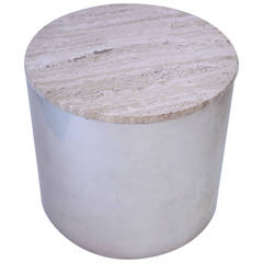 Stainless Steel Drum Table with Marble Top by Paul Mayen- Habitat, circa 1960 1