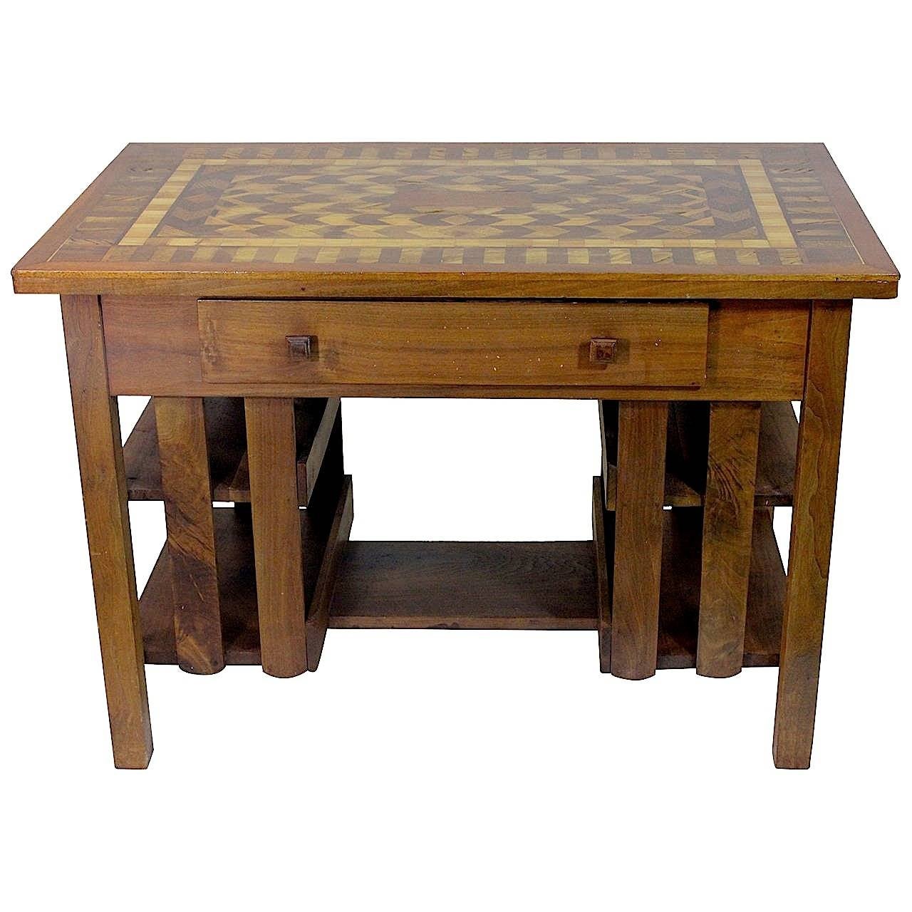 Superb Stickley Style Mission Desk Writing Library Table Marquetry Top (Missionsstil) im Angebot