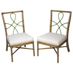McGuire Pair of Bamboo Side Chairs Diamond Ribbon Back 3