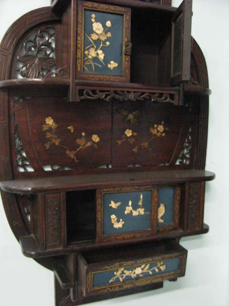 Important Japanese Etagere Display Cabinet Inlay Design, 19th Century In Good Condition For Sale In West Palm Beach, FL