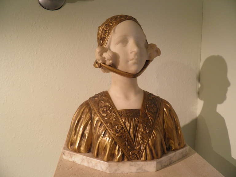 Own an historic Rare Exquisite Royal Sculpture of a QUEEN-- - Queen Wilhelmina of the Netherlands  by Dutch artist G. Van Vaerenbergh, signed on the reverse
Rare and Important 19th century Bust of Queen Wilhelmina--
Finely Chased  Gilt Bronze