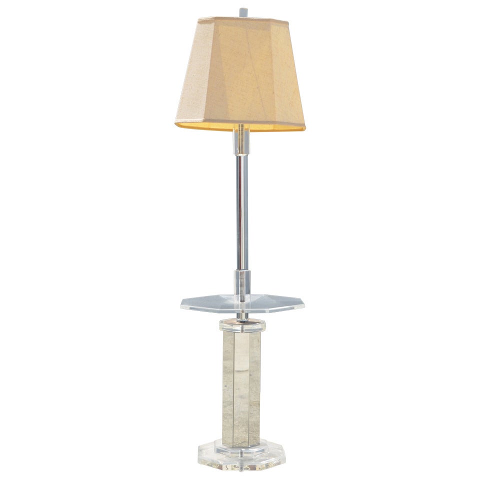 1960 Bauer Octagonal Chrome Lucite Mirror Floor Table Lamp Springer Style For Sale