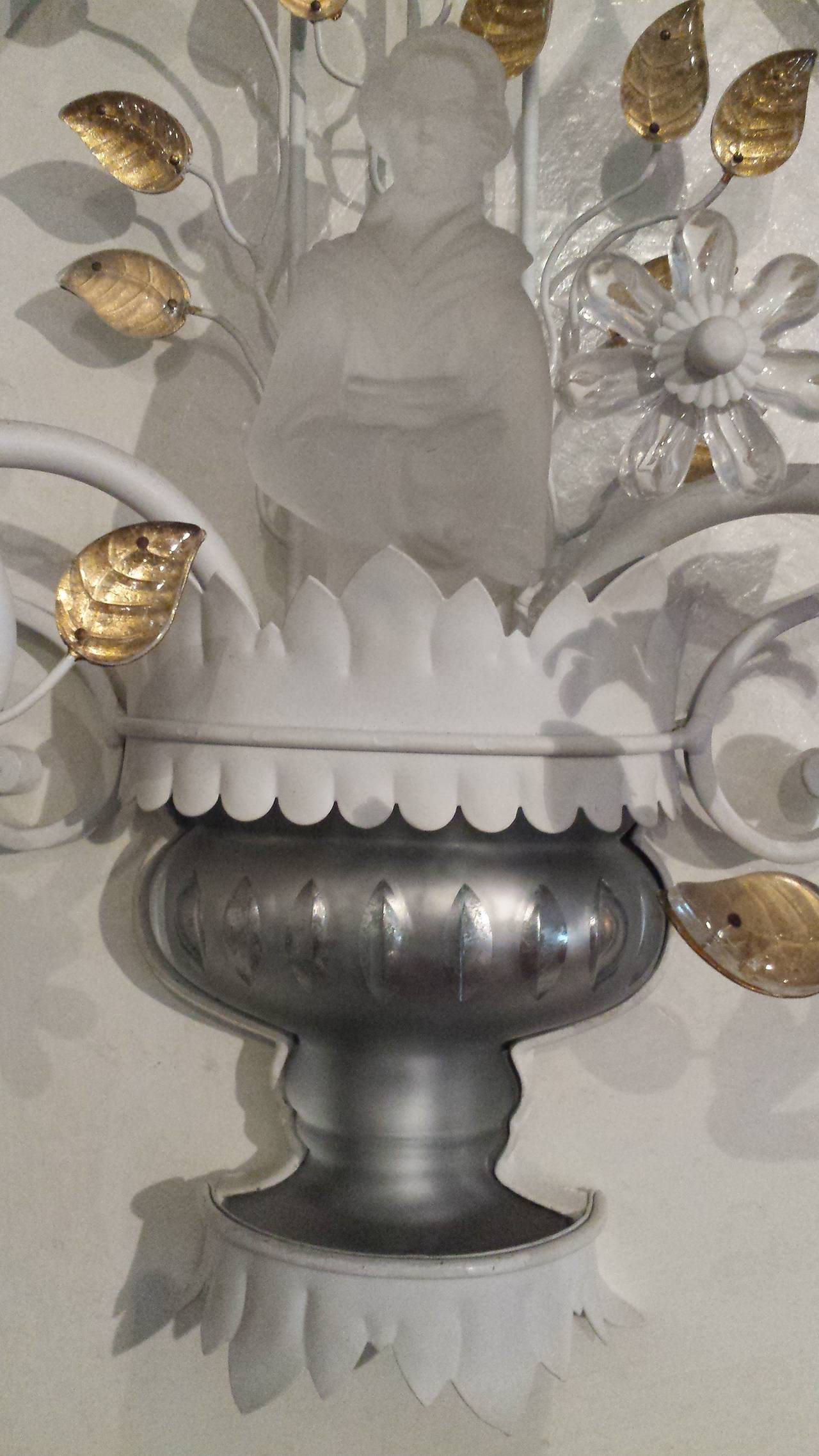 Glass Sherle Wagner Chinoiserie Tole Light Sconce from Mar-a-lago Palm Beach For Sale