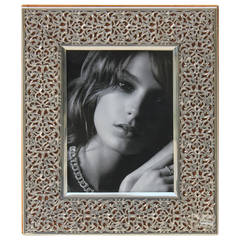 Exquisite Sterling Filigree and Lambskin Textured Leather Photo Frame