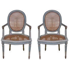 18th Century Louis XVI Painted Armchairs in Duchess de Rothschild Style