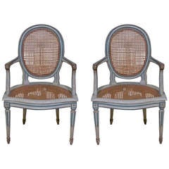 18th Century Louis XVI Painted Armchairs in Duchess de Rothschild Style