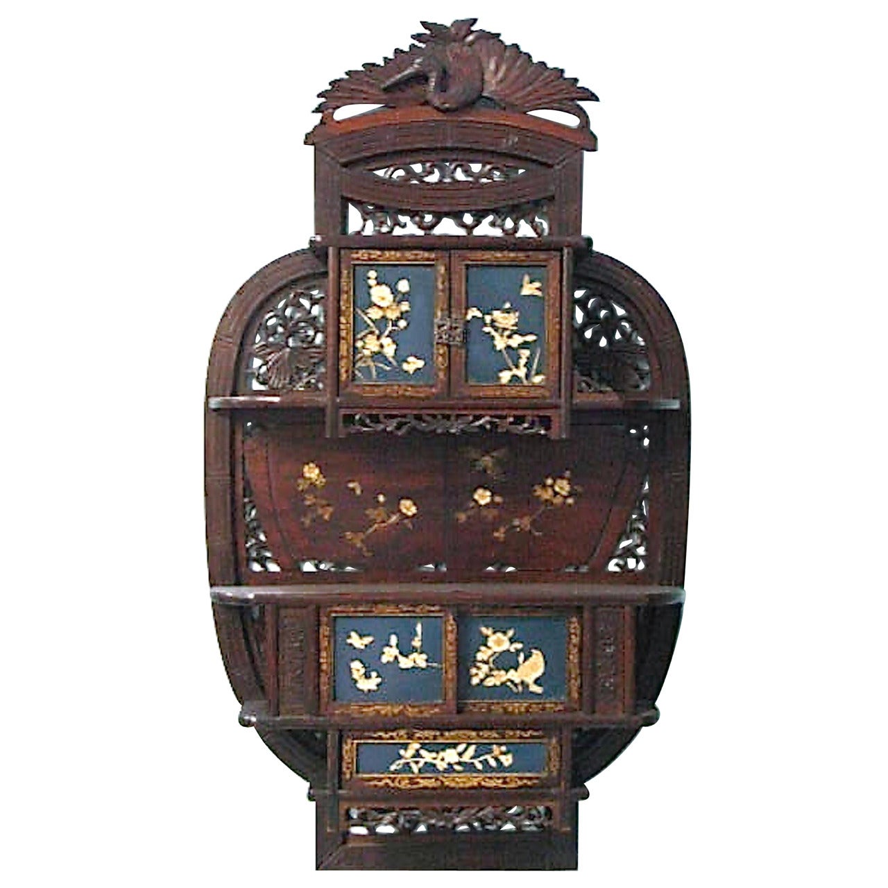 Important Japanese Etagere Display Cabinet Inlay Design, 19th Century For Sale