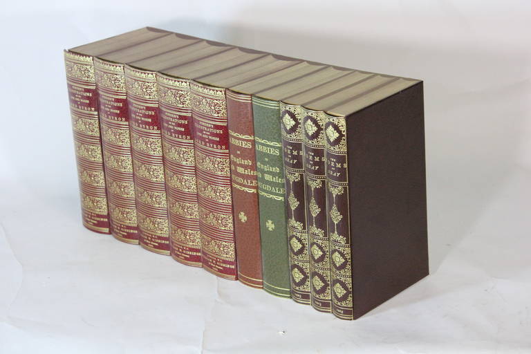 Gold Tooled Leather Multi Ganged Faux Books for Library Shelves, Eight