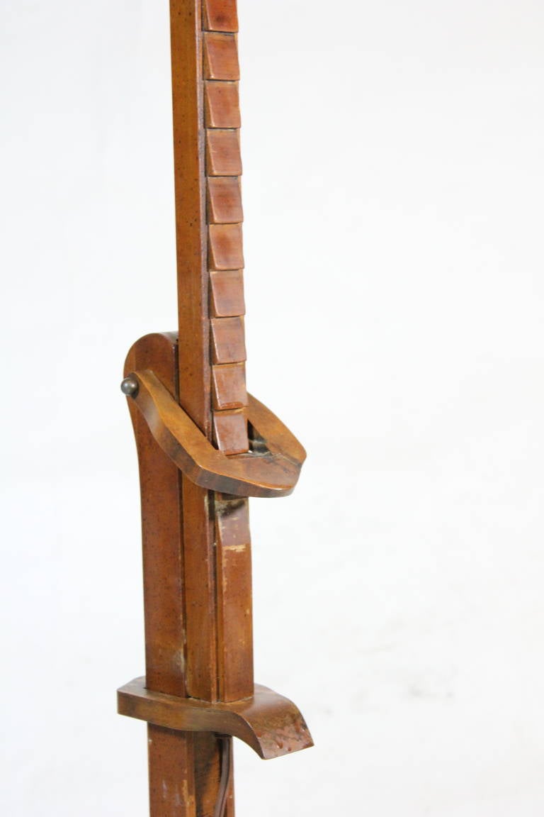 1940s Frances Elkins Prototype Mahogany, Adjustable Ratchet Floor Lamp In Good Condition For Sale In West Palm Beach, FL