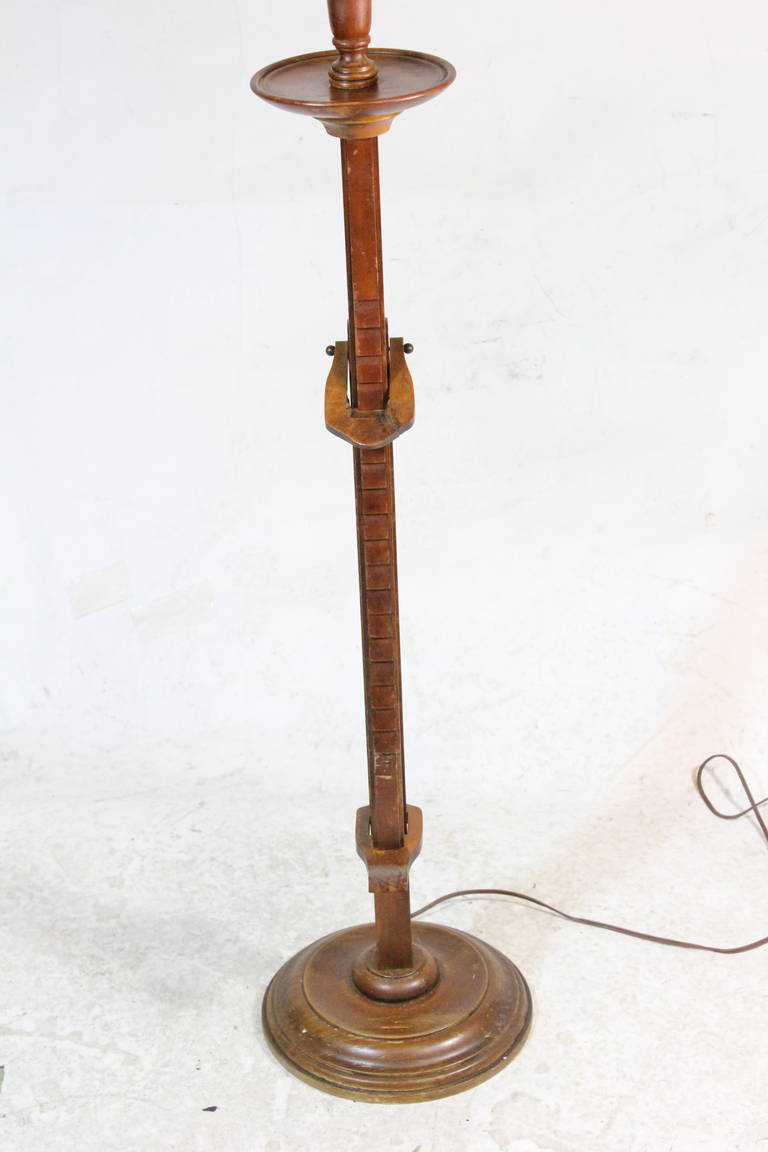 Mid-Century Modern 1940s Frances Elkins Prototype Mahogany, Adjustable Ratchet Floor Lamp For Sale