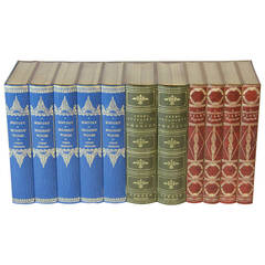 Gold Tooled Leather Multi Ganged Faux Books for Library Shelves, Eight Sets 