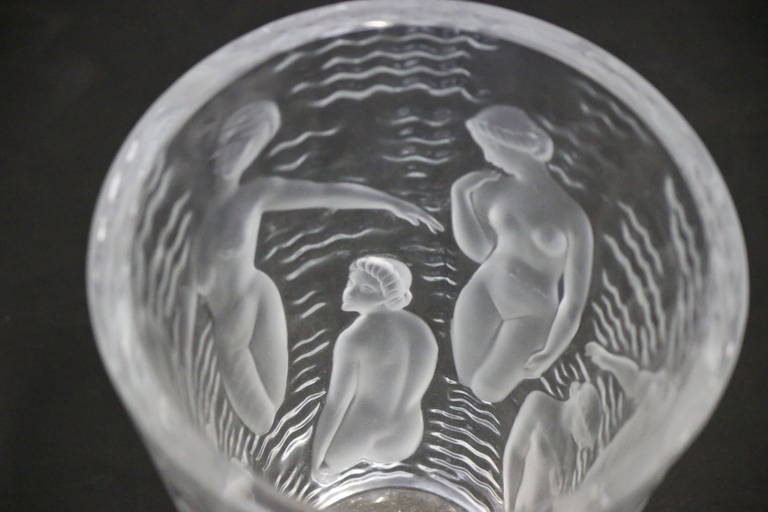 French Lalique Crystal Vase of Nude Water Nymphs, Signed and Registered circa 1960 For Sale