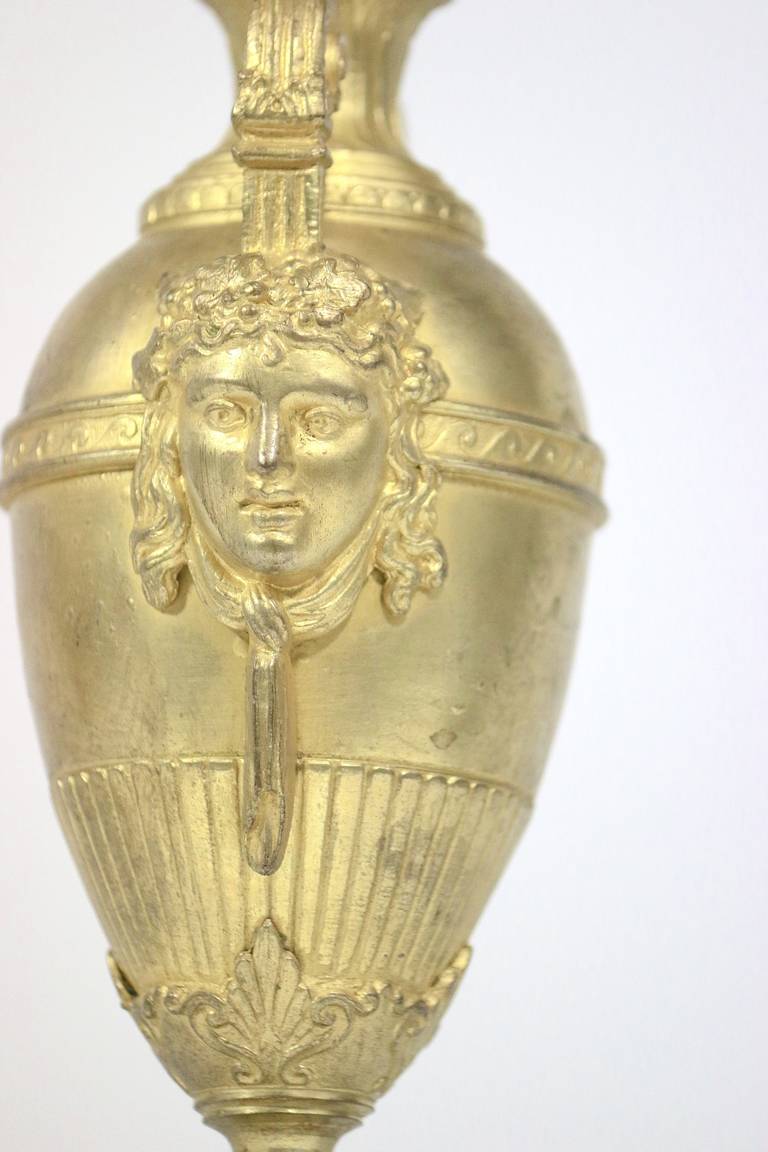 19th Century Fine Neoclassic Gilt Bronze Vases Urns Grecian Faces-circa1850 Provenance For Sale