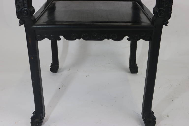 Chinese Qing Hardwood Highly Carved Table Tabouret Marble Inlay Top, circa 1830 In Good Condition For Sale In West Palm Beach, FL