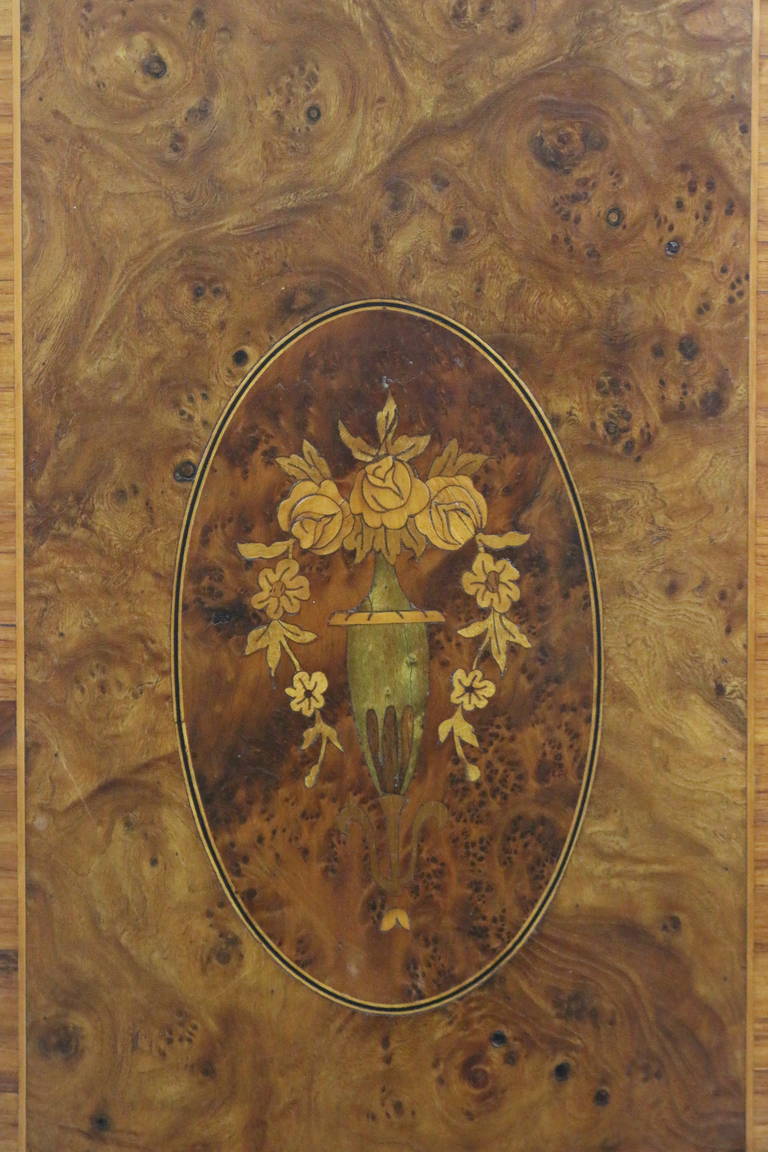 Louis XVI 19th Century Fine French Cabinet Nightstand Elm Burl Floral Marquetry Marble Top For Sale