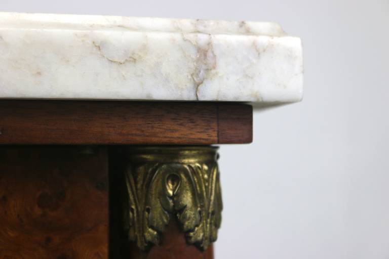 19th Century Fine French Cabinet Nightstand Elm Burl Floral Marquetry Marble Top In Good Condition For Sale In West Palm Beach, FL