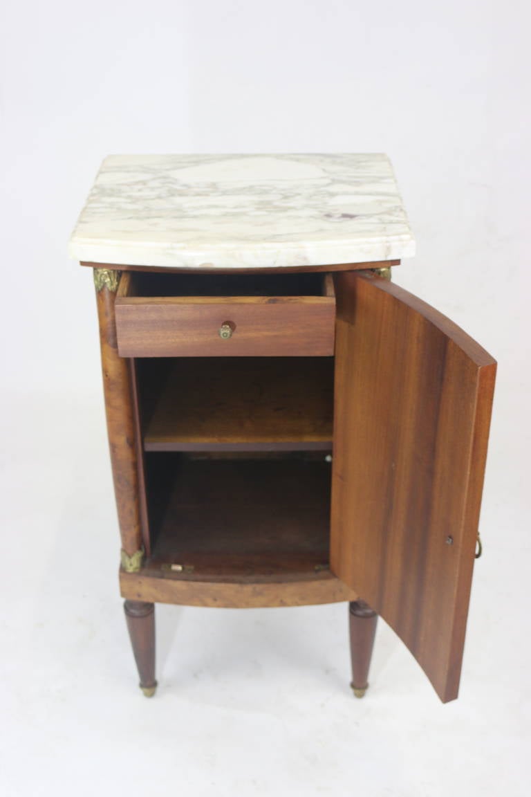 19th Century Fine French Cabinet Nightstand Elm Burl Floral Marquetry Marble Top For Sale 1