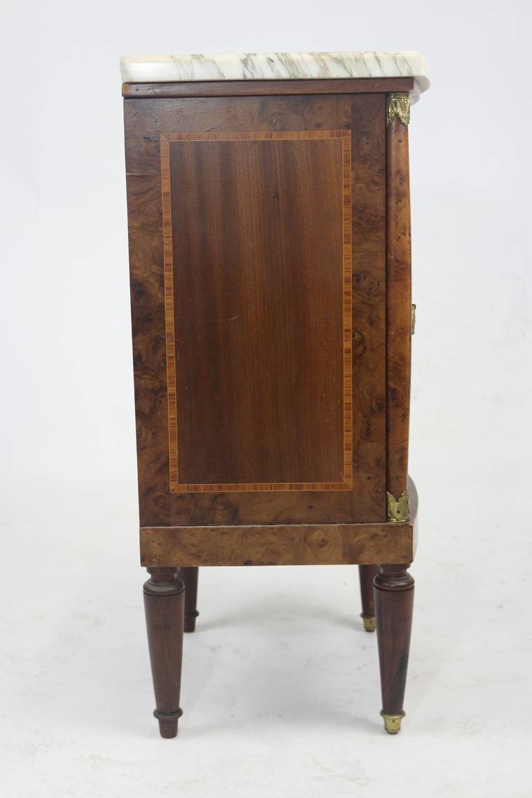 Inlay 19th Century Fine French Cabinet Nightstand Elm Burl Floral Marquetry Marble Top For Sale