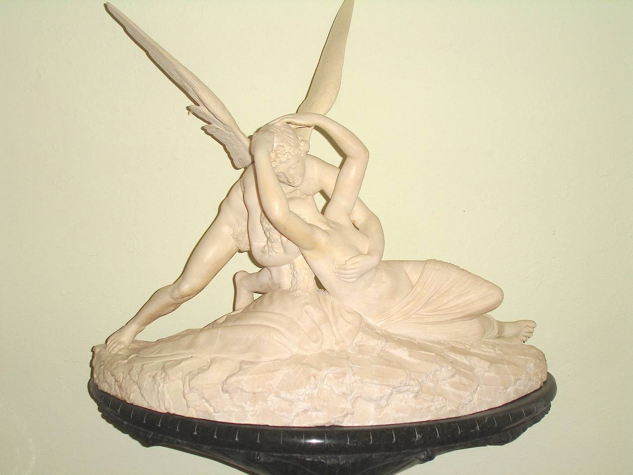 Neoclassical Palatial Marble Sculpture By Barzanti.  'Cupid's Kiss' on Marble Pedestal For Sale