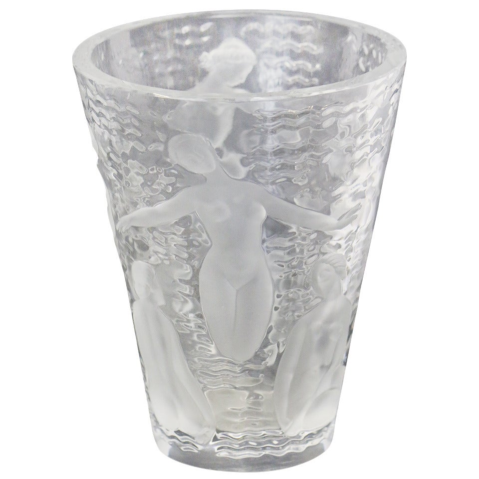 Lalique Crystal Vase of Nude Water Nymphs, Signed and Registered circa 1960 For Sale