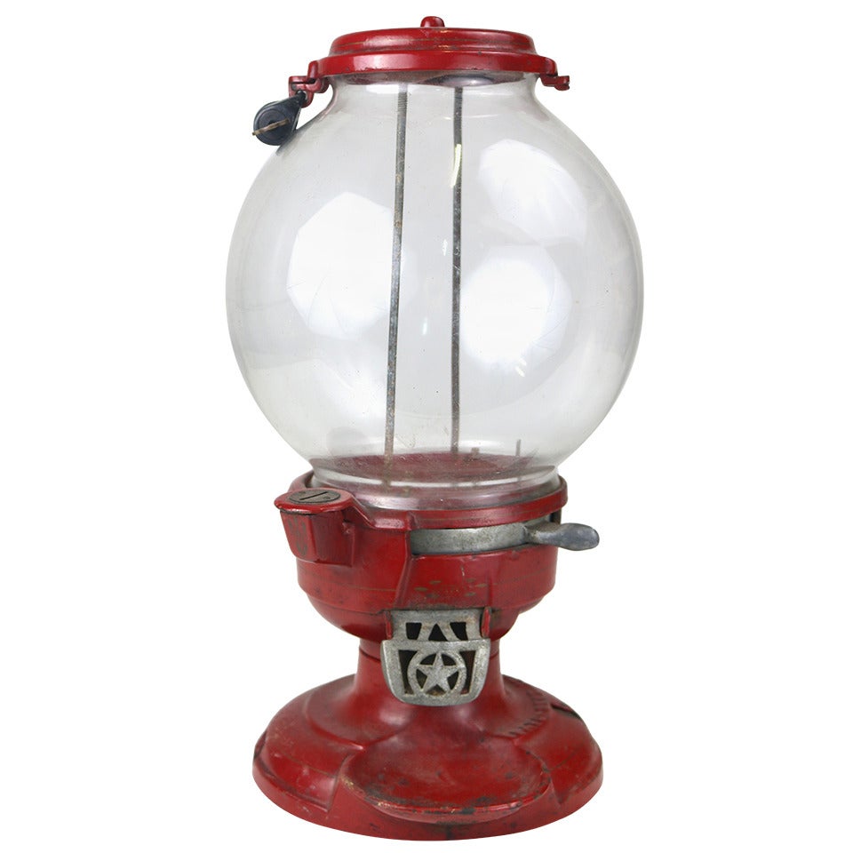 circa 1903 Rare Columbus Red Star Gum Ball Model A 1 Cent Arcade Machine For Sale