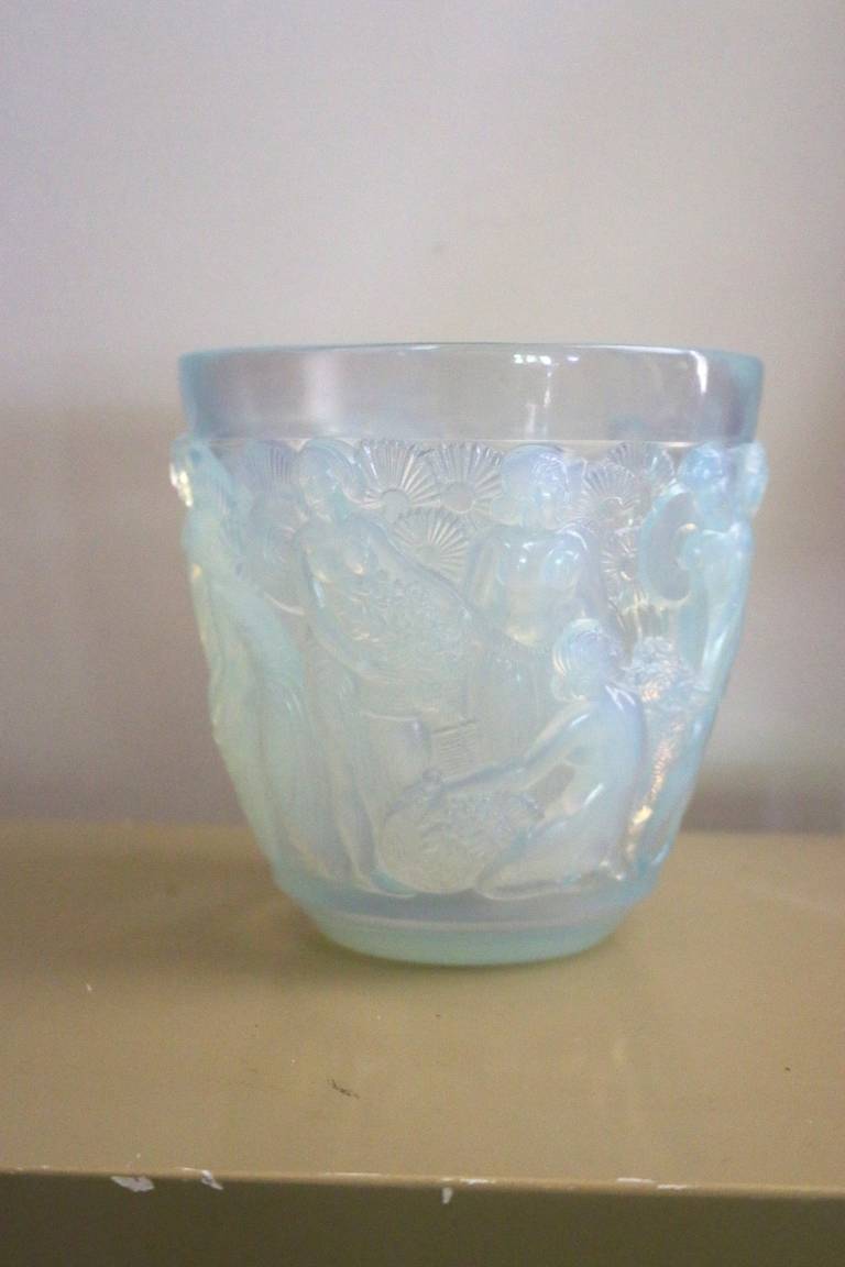 French Art Deco Signed Sabino Opalescent Glass Vase of Goddesses in the Lalique Manner For Sale