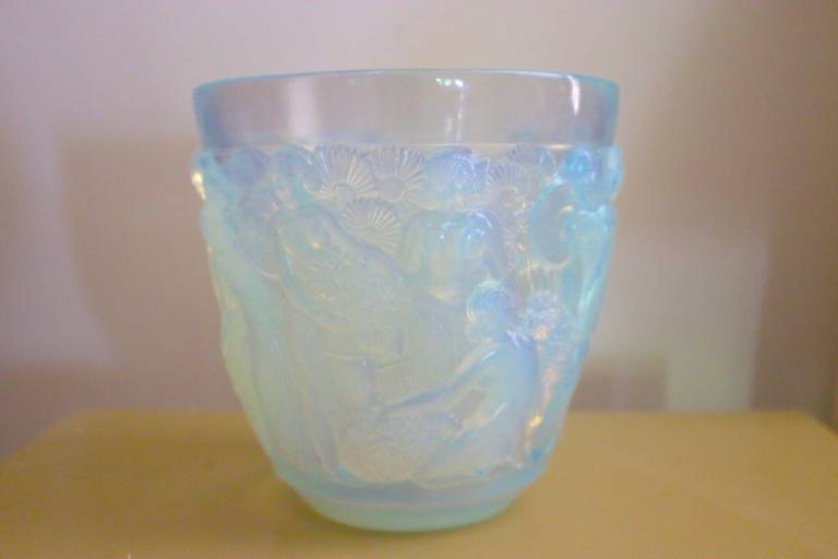 Mid-20th Century Art Deco Signed Sabino Opalescent Glass Vase of Goddesses in the Lalique Manner For Sale