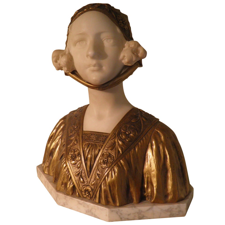 Dutch Queen Wilhelmina Marble Gilt Bronze Signed- Historic Sculpture circa 1890 For Sale
