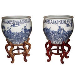 Monumental Chinese Blue White Porcelain Jardinieres Urns 19th century 12