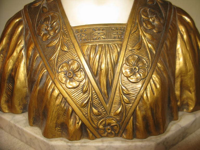 19th Century Dutch Queen Wilhelmina Marble Gilt Bronze Signed- Historic Sculpture circa 1890 For Sale