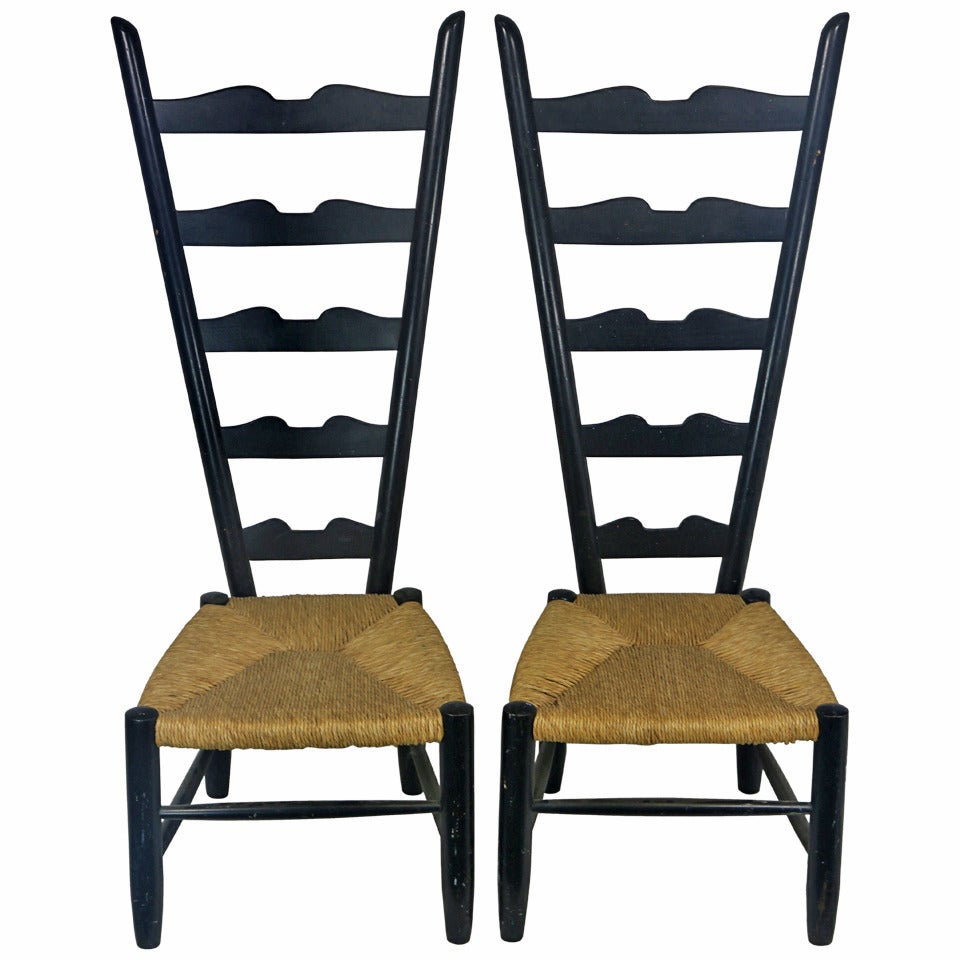 1950 High Back Italian Chiavari Gio Ponti Fireside Chairs For Sale