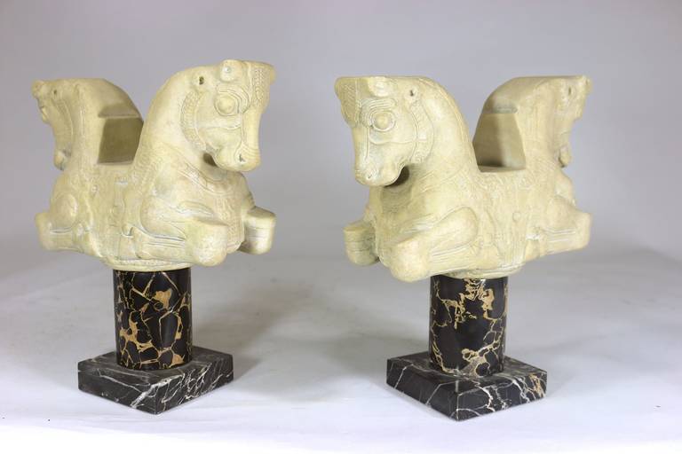 20th Century 1950s Louvre Classical Greek 'Double Bull' Bookends on Marble Pedestal For Sale