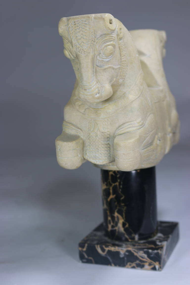 1950s Louvre Classical Greek 'Double Bull' Bookends on Marble Pedestal For Sale 3