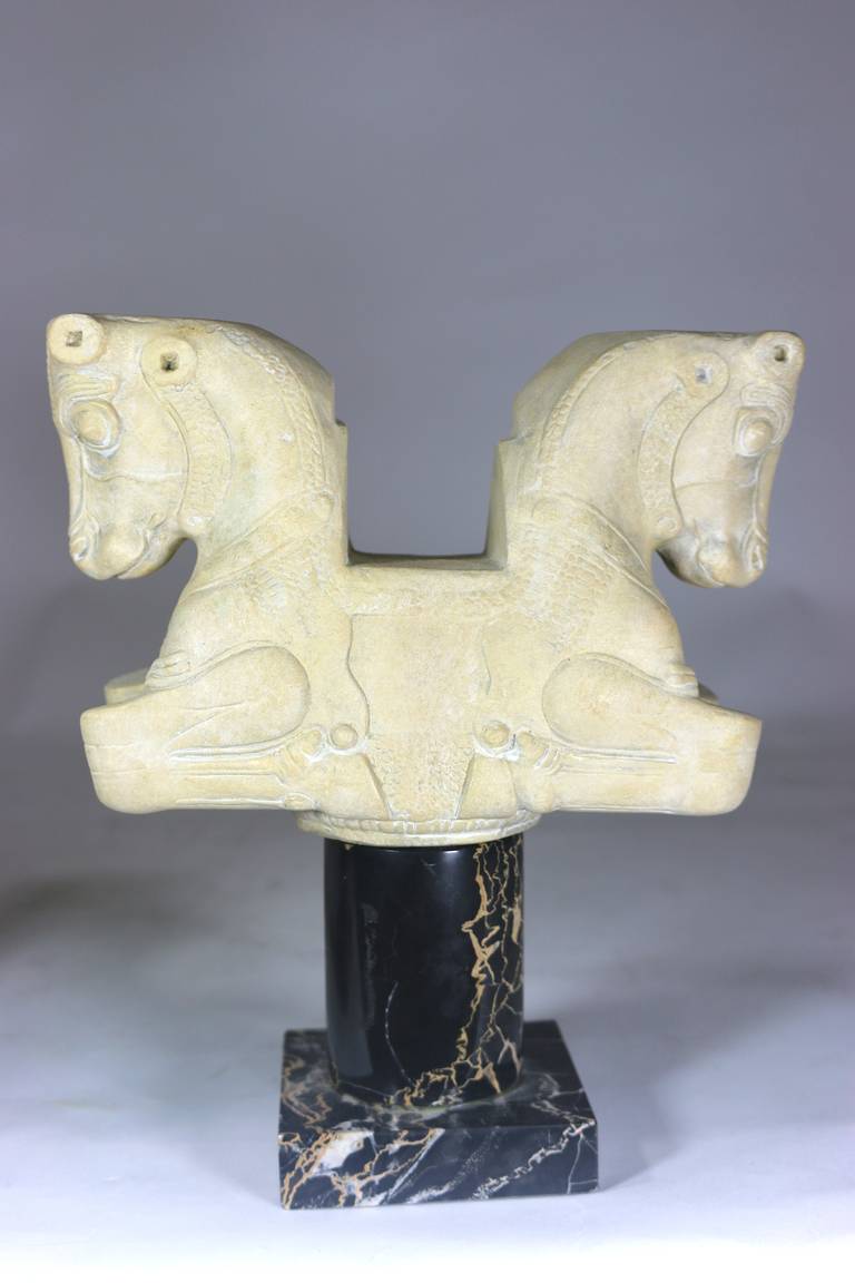 1950s Louvre Classical Greek 'Double Bull' Bookends on Marble Pedestal For Sale 2
