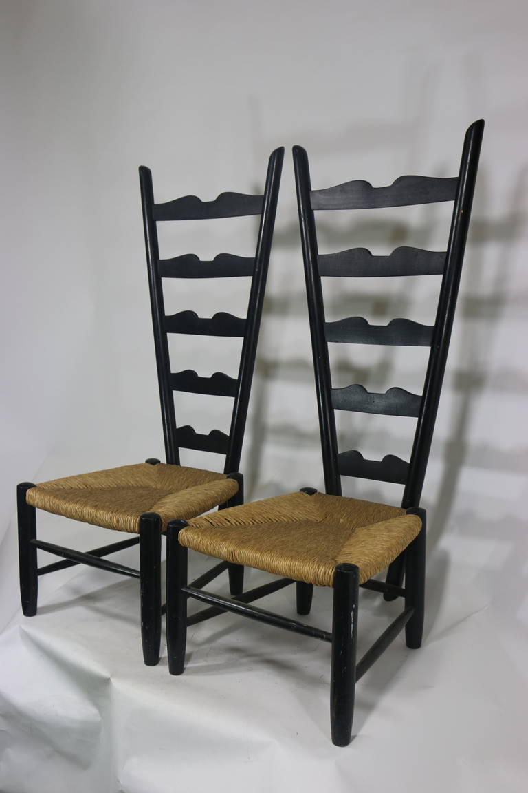 Mid-Century Modern 1950 High Back Italian Chiavari Gio Ponti Fireside Chairs For Sale