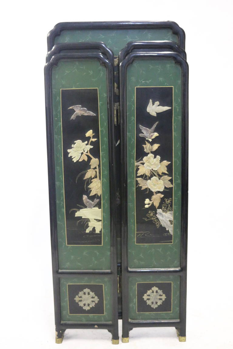 Japonisme Edo Period Rare Superb Japanese Lacquer Screen with Hardstone Inlay For Sale
