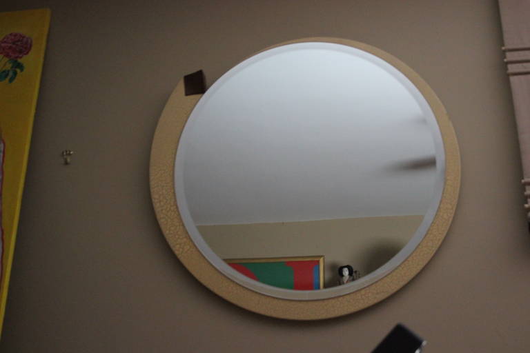 1980s Ivory Crackle Revolving Spinning Mirror signed by designer For Sale at 1stdibs