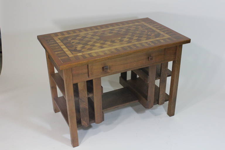 Superb Stickley Style Mission Desk Writing Library Table Marquetry Top (amerikanisch) im Angebot