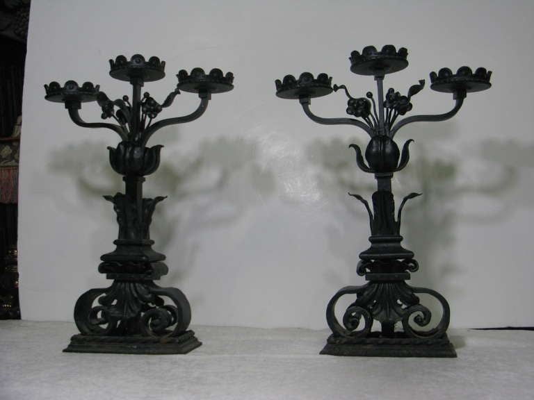 Historic Chateau Masterful Pair Large Iron Candelabra--19th Century -Provenance For Sale 1