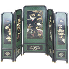 Edo Period Rare Superb Japanese Lacquer Screen with Precious Gem Stone Inlay 12