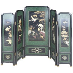 Antique Edo Period Rare Superb Japanese Lacquer Screen with Hardstone Inlay