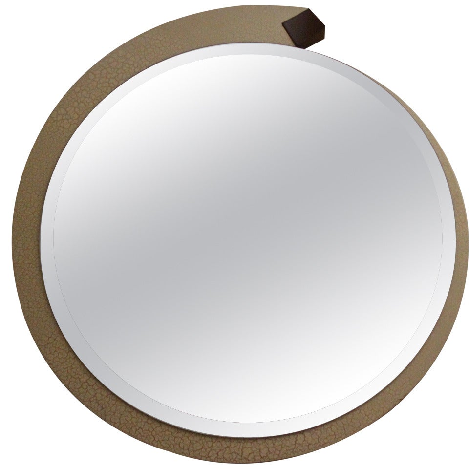 1980s Ivory Crackle Revolving Spinning Mirror signed by designer For Sale