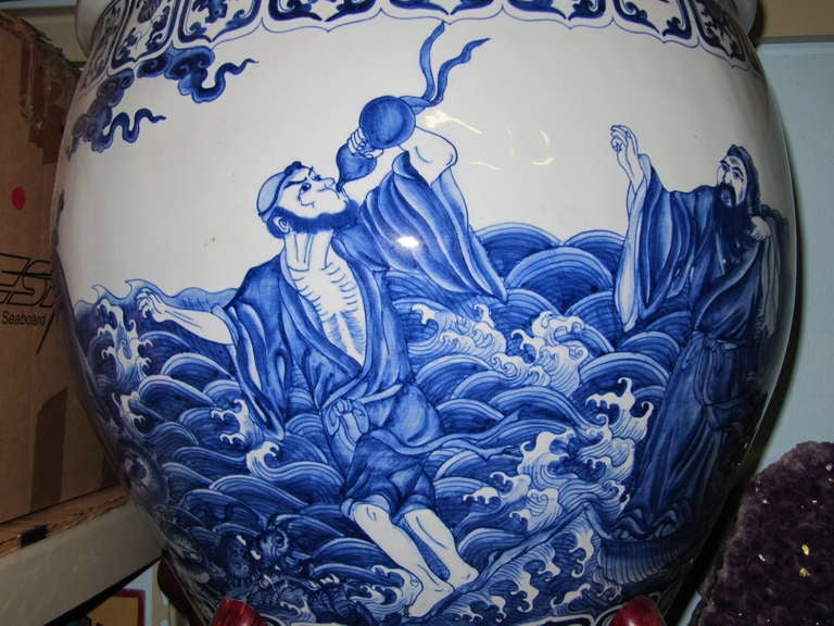 Monumental Chinese Blue White Porcelain Jardinieres Urns 19th century For Sale 1
