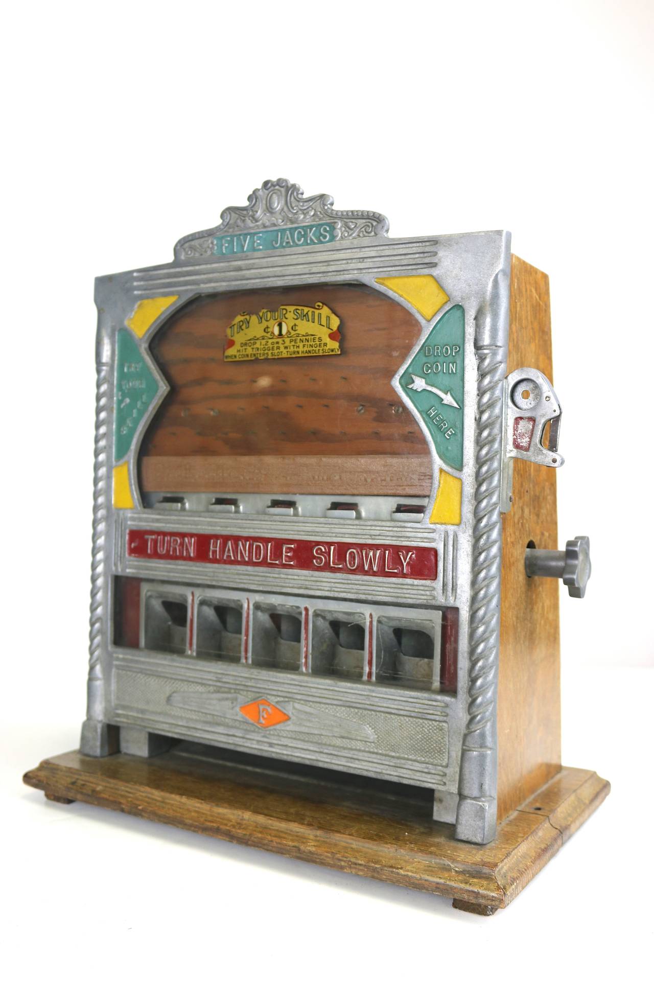 American Craftsman 1930s Fields Rare Five Jacks Penny Drop Gambling Machine Trade Stimulator For Sale